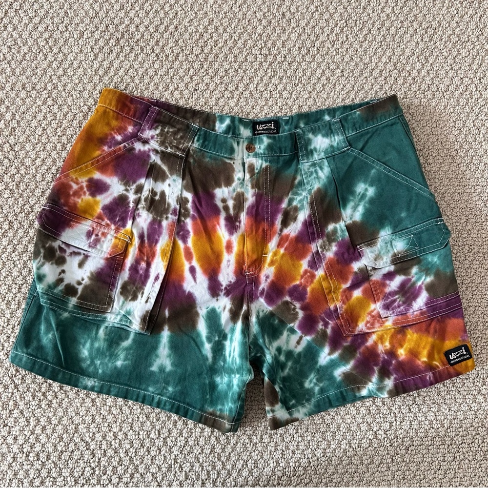 Uzzi Amphibious Gear Festival Tie Dye Cargo Shorts Y2K Talon Zipper